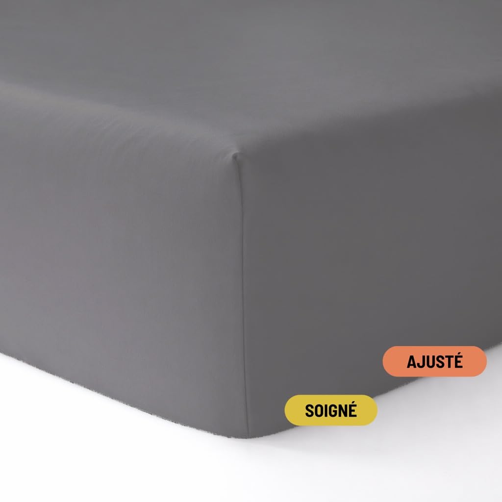 Lot de 6 Draps Housse – 100% Coton 57 Fils/m² – Certifié Oeko-TEX – Bonnet Profond pour Matelas Épais (Anthracite, 90 X 200 cm)