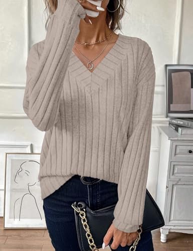 JUSTFASHIONNOW Long Sleeve V Neck Shirts for Women Fall Tops Lightweight Sweaters Dressy Casual Tunic Tops 2025 Outfits2
