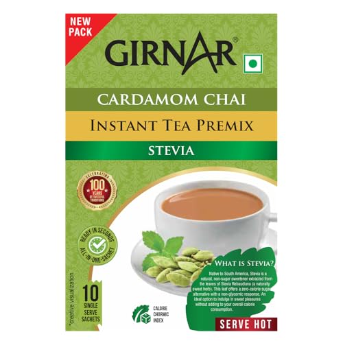 Image of Girnar Instant Cardamom Chai Premix With Stevia - 10 Sachets, 100 Grams