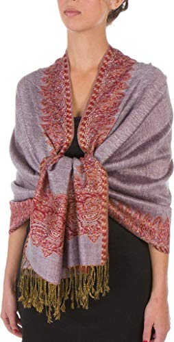 Lavender Elegant Reversible Paisley Border Pattern Pashmina Shawl Wrap Scarf Double Layer #WSAS