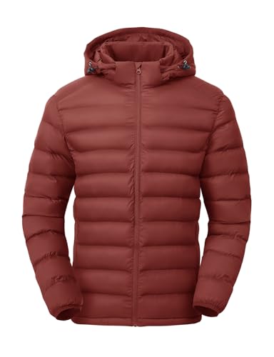 Image of TBMPOY Men's Lightweight Puffer Jackets Detachable Hood Water-Resistant Casual Winter Coat Hooded Insulated for Travel Ski