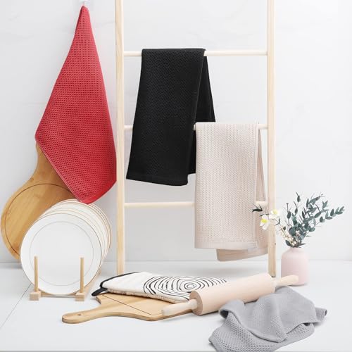 Image of Homaxy 100% Cotton Waffle Weave Kitchen Dish Towels, Ultra Soft Absorbent Quick Drying Cleaning Towel, 13 x 28 Inches, 6-Pack, Brick Red