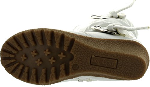 Lucky Top Girls Pure-65K Kids Fashion Slouch Buckles Mid-Calf Zipper Wedge Heel Boots,White,94
