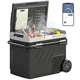 Outsunny Nevera Portátil Eléctrica 49L 12/24/240V Refrigerador de Coche con Compresor Doble Zona Control por App Luz LED Pantalla Modos ECO y MAX de -20℃ a +20 ℃ Asa Telescópica Ruedas y Puerto USB