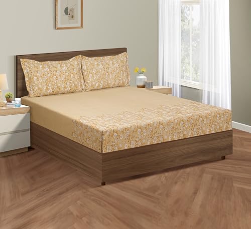 Image of Swayam Pure Cotton King Bedsheet with 2 Pillow Covers | Size 108 x 108 inch | 160 TC | Floral Design | Soft Breathable Bed Sheet | Comfortable & Durable for Bedroom - Brown