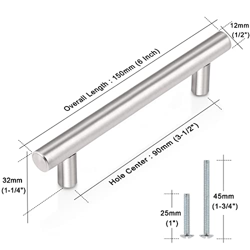 Image of Probrico 20 Pack|3-1 /2 Inch Modern Cabinet Pulls Satin Nickel, Stainless Steel Cabinet Handles Drawer Dresser Pull for Kitchen Cupboard Wardrobe Closet Vanity, 6 Inch Total Length