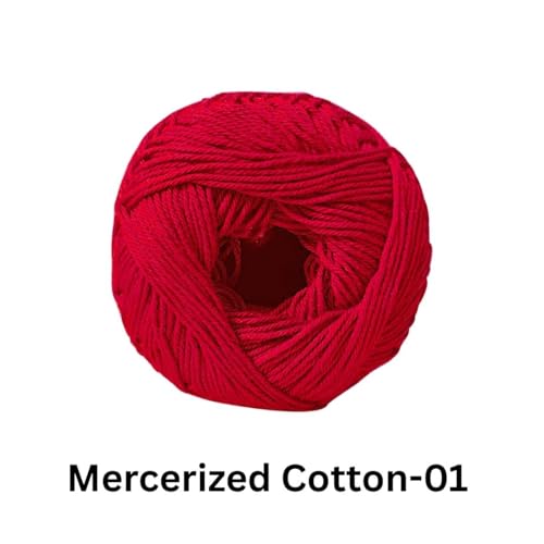 Image of VCR 4 Ply Cherry Red 100% Mercerized Cotton Yarn, 60 Grams Hank, 190 Meters Length, Cotton Combed Ball, Smooth and Glossy Crochet Yarn for Crochet and Knitting, Pack of 1, Suitable for DIY Crafts