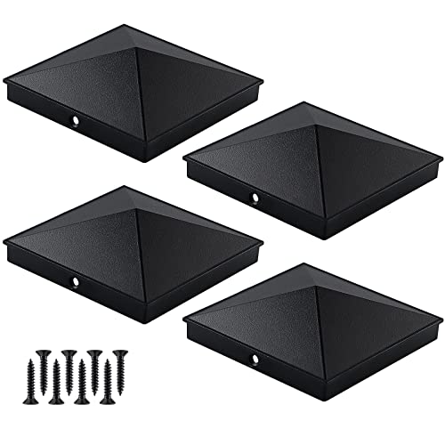 MOLIGOU 4 Stück Zaunpfosten-Kappen, Aluminium-Pyramiden-Pfostenkappen für 14,9 x 14,2 cm (15,2 x 15,2 cm) Nennholzpfosten, Deckpfosten-Kappen (schwarz) Cover