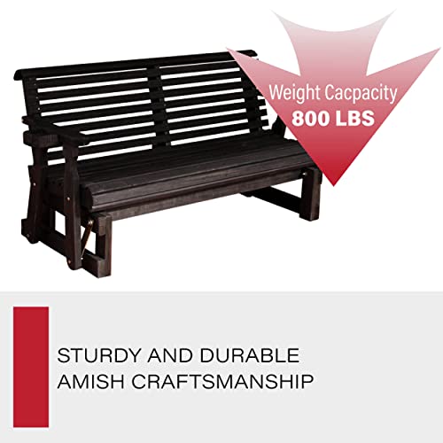 Image of Amish Casual Heavy Duty 800 Lb Roll Back Pressure Treated Porch Glider with Cupholders (5 Foot, Semi Solid Black Stain)