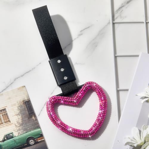 Image of Fabbay Bling Car Accessories Bling Heart Handle Ring Car Accessory for Women Hearts Hand Strap Drift Charm Rear Bumper Warning Ring Decor for Auto Interior Exterior Decoration(Hot Pink,Heart Style)