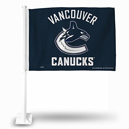 Rico Industries Vancouver Canucks Standard Double Sided Double Sided Car Flag - 16" x 19" - Strong Pole That Hooks onto Car/Truck/Automobile