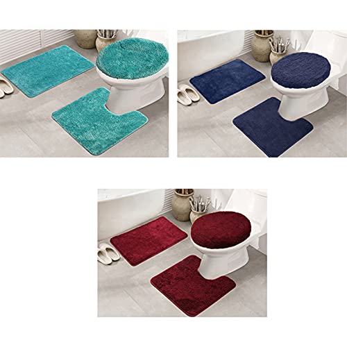 Yamaler 3 Stück einfarbige Badematte WC-Deckelbezug Teppich Badezimmer Dusche rutschfest Teppich – Bild 6