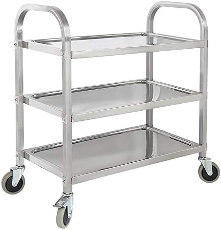 3 Tier Stainless Steel Kitchen Trolley Rolling Cart Serving Catering Food Tea Trolley with 4 Wheels for Home and Office 72 * 40 * 82CM