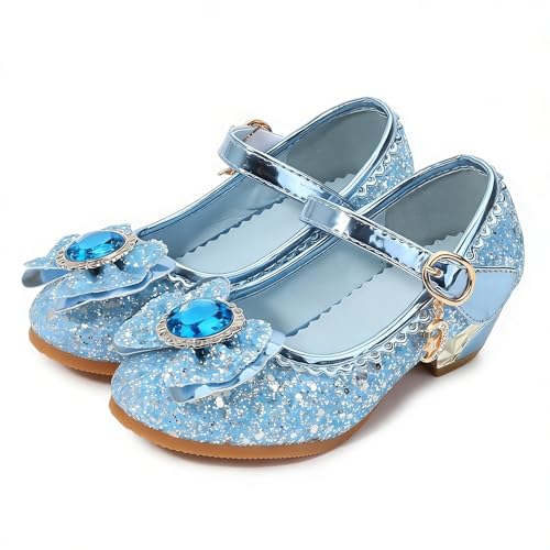 YOSICIL Disfraz Princesa Zapatos Frozenn Elsa Zapatos de Lentejuelas Antideslizante Niñas Zapatos de Tacón Zapatillas de Baile para Vestir Fiesta Cumpleaños Boda Infantil 3-14 Años,Azul,25