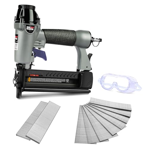 NEU MASTER Pneumatic Brad Nailer, 18 Gauge 2 Inch Brad Nails and Crown 1-5/8 inch Staples with Carrying Case and Safety Glasses, 2 in 1 Nail Gun for Carpentry, DIY Project, Woodworking