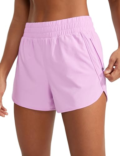 CRZ YOGA Women's High Waist Running Shorts - 3'' Mesh Liner Quick Dry Athletic Gym Workout Shorts with Zipper Pocket Vita Pink 10