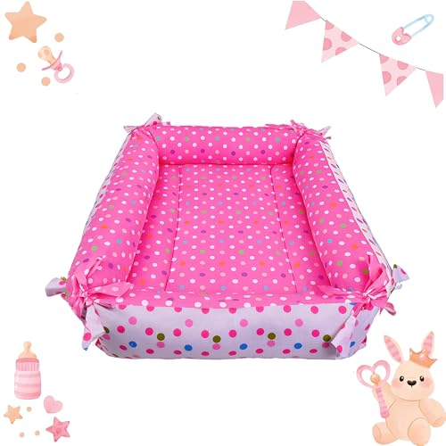 Image of Toddylon Baby Bed Bedding Set for New Born Baby | Bed Mattress | Mosquito Net | Neck | | Cotton | Travel Bed | Essentials | Toddlers | Infants | Baby Boy Girl (0-12 Months) Pink