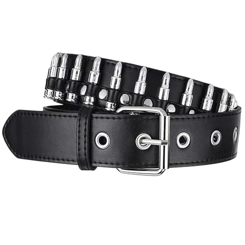 Aufquwk Ceintures en cuir à œillets pour femmes, ceinture punk réglable pour femmes - Ceinture de taille punk réglable noire à œillets - Accessoires de ceinture...