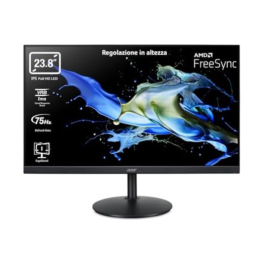 Acer CB242Y Monitor 23,8 Zoll (60 cm Bildschirm) Full HD, 75Hz HDMI/DP, 60Hz VGA, 1ms (VRB), HDMI 1.4, DP 1.2, VGA, höhenverstellbar, drehbar, HDMI/DP FreeSync,Schwarz