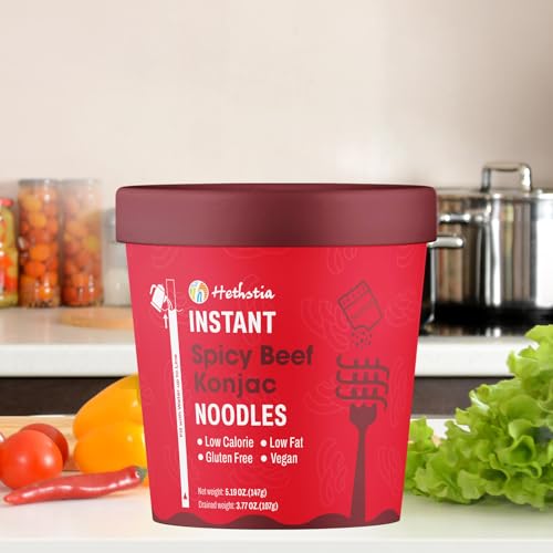 Image of Hethstia Konjac Noodle Spicy Beef Soup, 6-Pack Instant Shirataki Pho Soup Cup, Low-Calorie 34.32 oz Konjac Pho Pasta Spicy Beef Broth, Sugar-Free, Low-Carb, Gluten-Free, Vegan Healthy Asian Meal
