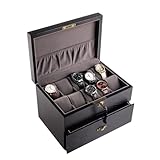 Photo Gallery scatola porta orologi in legno, organizer portagioie a doppio strato con serratura meccanica, elegante fodera in flanella Photo Gallery scatola porta orologi in legno, organizer portagioie a doppio strato con serratura meccanica, elegante fodera in flanella