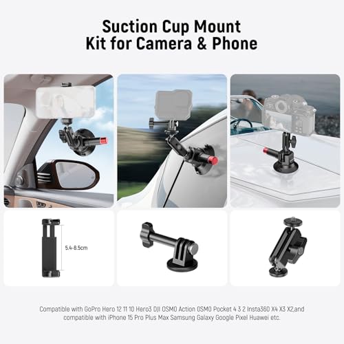 Image of NEEWER 3 inch Suction Cup Mount with Phone Holder Action Camera Adapter Compatible with iPhone GoPro DJI Insta360, Ball Head Magic Arm Cleaning Cloth Quick Release Car Mount for POV Video Recording, CA104