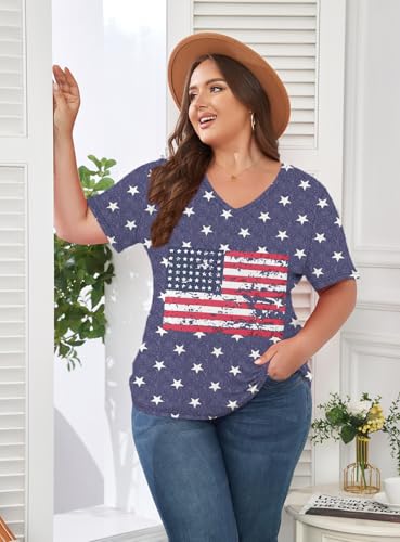 Image of ForHailey Women's Plus Size Short Sleeve Tee Shirt V Neck Basic Ladies Loose Fit T Shirt 1X-5X