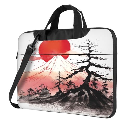 Entemne Maletín para portátil de 13/14/15.6 pulgadas, diseño tradicional de Japón con sol Fuji Mountain Art Painting para mujeres y hombres, ligera, resistente al agua, bolsa de hombro, maletín