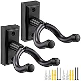 POGOLAB Guitar Wall Mount 2 Pack, Wall Hanger Holder Hook Bracket Stand, for Acoustic Electric Guitar Bass Ukulele Banjo Mandolin (Black)