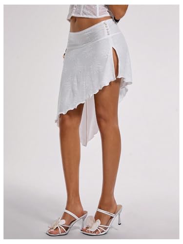 Milumia Women's Floral Pearl Split Asymmetrical Skirt Low Waist Knee Length Summer Skirts2