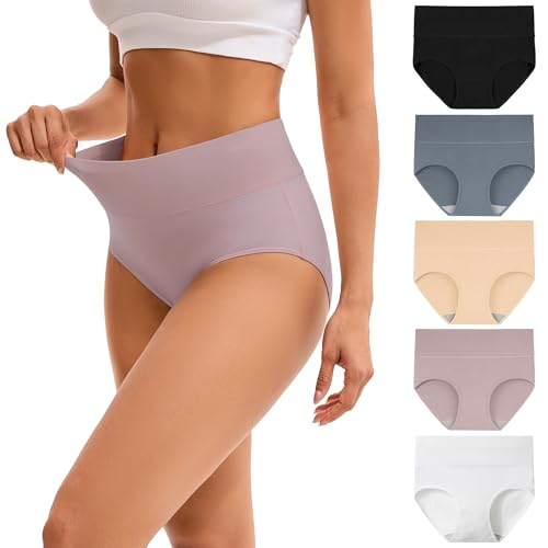 INNERSY Women's Underwear Cotton Soft Underwear High Waisted Breathable Briefs 5 Pack