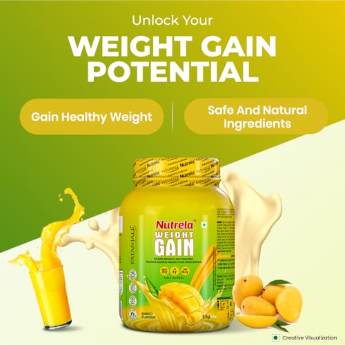 Image of NUTRELA Weight Gainer Powder| 1Kg Mango Flavour | High-Calorie Mass Gainer With Vitamins & Khandsari Sugar | Ideal For Men & Women