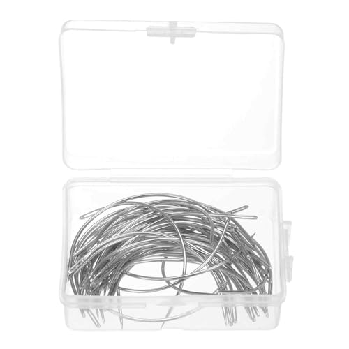 Image of HARFINGTON 50Pcs Curved Needles 3 inch C Type Weaving Sewing Needles Wig Making Upholstery Big Eye for Carpet Leather Canvas Repairing Blocking Knitting