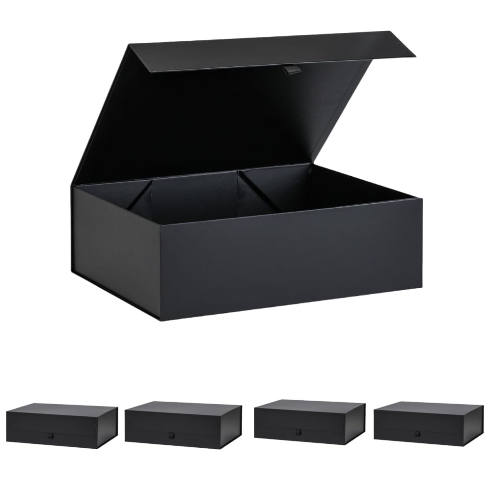 Extra Large Black Gift Box with Lid 40 x 30 x 14 x 14 cm - Magnetic Closure, Collapsible Box for Gifts, Groomsman Proposal Box