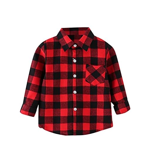Generisch 2025 - Chaqueta a cuadros de manga larga abotonada para bebé, niños y niñas, camisa superior, abrigo exterior, camisa reversible para niños, rojo, 6-7 años | Ya disponible en tu tienda friki favorita! En mundofriki.es!