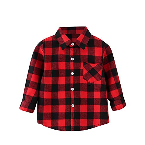 Kids Boys Flannel Button-Down Jacket Plaid Long Sleeve Collar Fall Lightweight Jacket Warm Collar Casual Coats