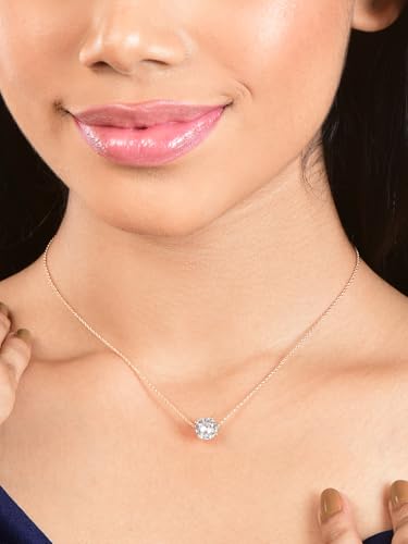 Image of Nilu's Collection Rose Gold Plated Solitaire Pendant Necklace with Round Cut American Diamond For Women And Girls | Anti-Tarnish | Anti-Allergy |Office Wear | Gifting