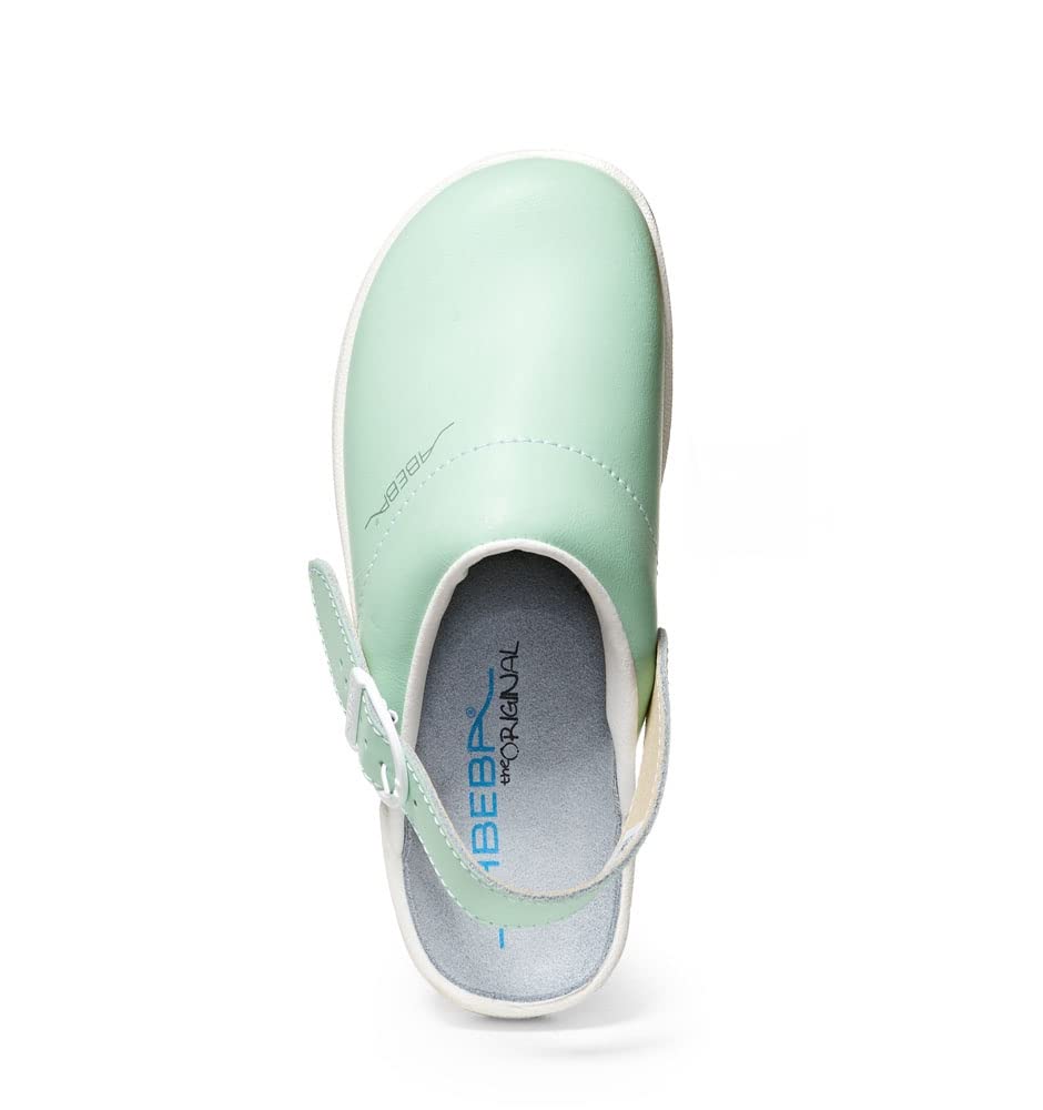 Abeba Damen Clog 7091 - the original, Glattleder,mint/weiß, zertifiziert, 39