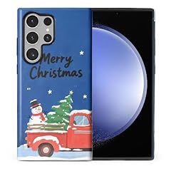 Cute Red Car Tree Snowman Merry Christmas