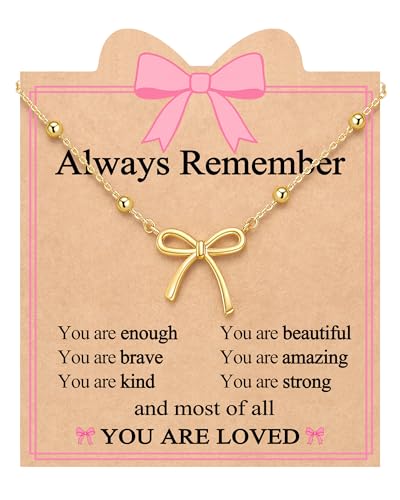 UNGENT THEM Gold Bow Necklace Jewelry Tween Teen Girl Gifts Trendy Stuff Cute Girly Aesthetic Preppy Things Valentines Day Gifts for Kids Teenage Girls 8 10 12 14 16 18 13 11 9 Year Old Birthday