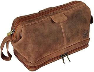 Genuine Leather Travel Cosmetic Bag - Hygiene Organizer Dopp Kit By Rustic Town (Brown)