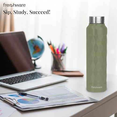 Image of Frenchware Water Bottle (1 Litre, Premium Stainless Steel, Olive) Bottle for Fridge, School, Outdoor, Gym, Home and Office, Scratch-Resistant, Rust Free, Non-Toxic, Easy-to-Clean