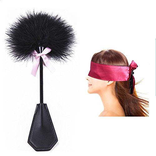 feifanmall Feather Tickler Leather Whip Hand Spanking Slapper with Satin Blindfold Eye Mask