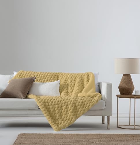 ANTILO TEXTIL   Plaid Sofá   Plaid Cama   Diseño Textura Suave   Color Ocre   Medidas 240x220cm (Margot Ocre)