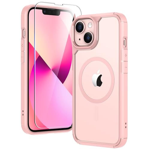 Image of TAURI for iPhone 14 Case, Compatible with MagSafe, Pink | with Screen Protector, Not-Yellowing Military-Grade Protection, Shockproof Slim Magnetic Case for iPhone 14