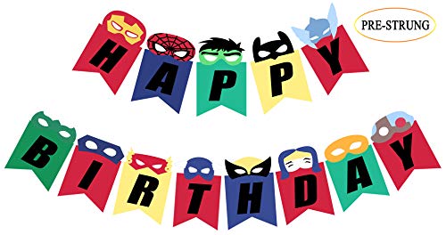 Pre Strung Superhero Inspired Bday Banner, Superhero Theme Happy Birthday Sign for Party Decorations