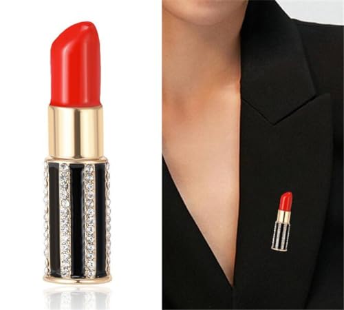 Image of Lipstick Ladies' Crystal Brooch Fashion Enamel Lapel Pin Creative Sexy Sparkling Crystal Sweater Shawl Scarf Wedding Party Brooch Set Jewelry Accessory Valentine's Day Gift