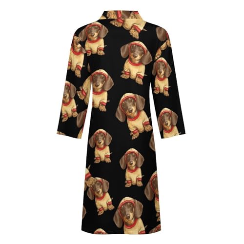 Bata de baño de perro salchicha para hombre con cinturón de longitud media 5