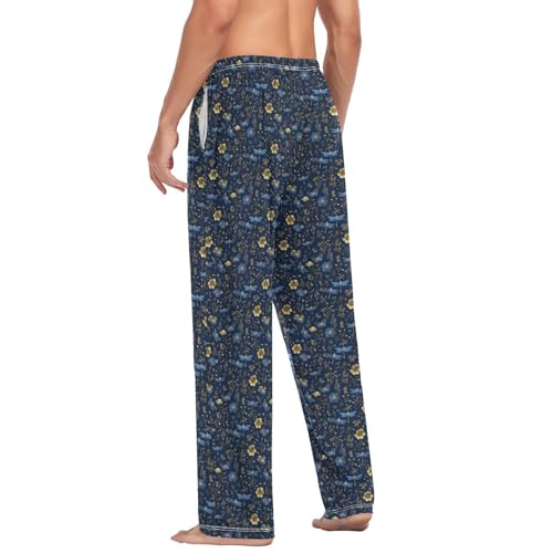 Aflyko Botanic Men's Pajama Pants Floral Dragonfly Golden Floret Pjs Sleepwear Bottoms3