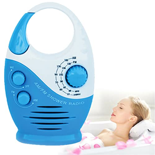 Waterproof Shower Radio Mini AM/FM Shower Radio Resistent Radio Hanging Music Radio Built-in Speaker for Bathroom Outdoor Use(Blue)